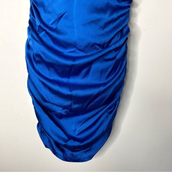 Urban Outfitters LIONES Mini Dress Mysterious Girl Ruched side Satin Blue Size M - Picture 16 of 16
